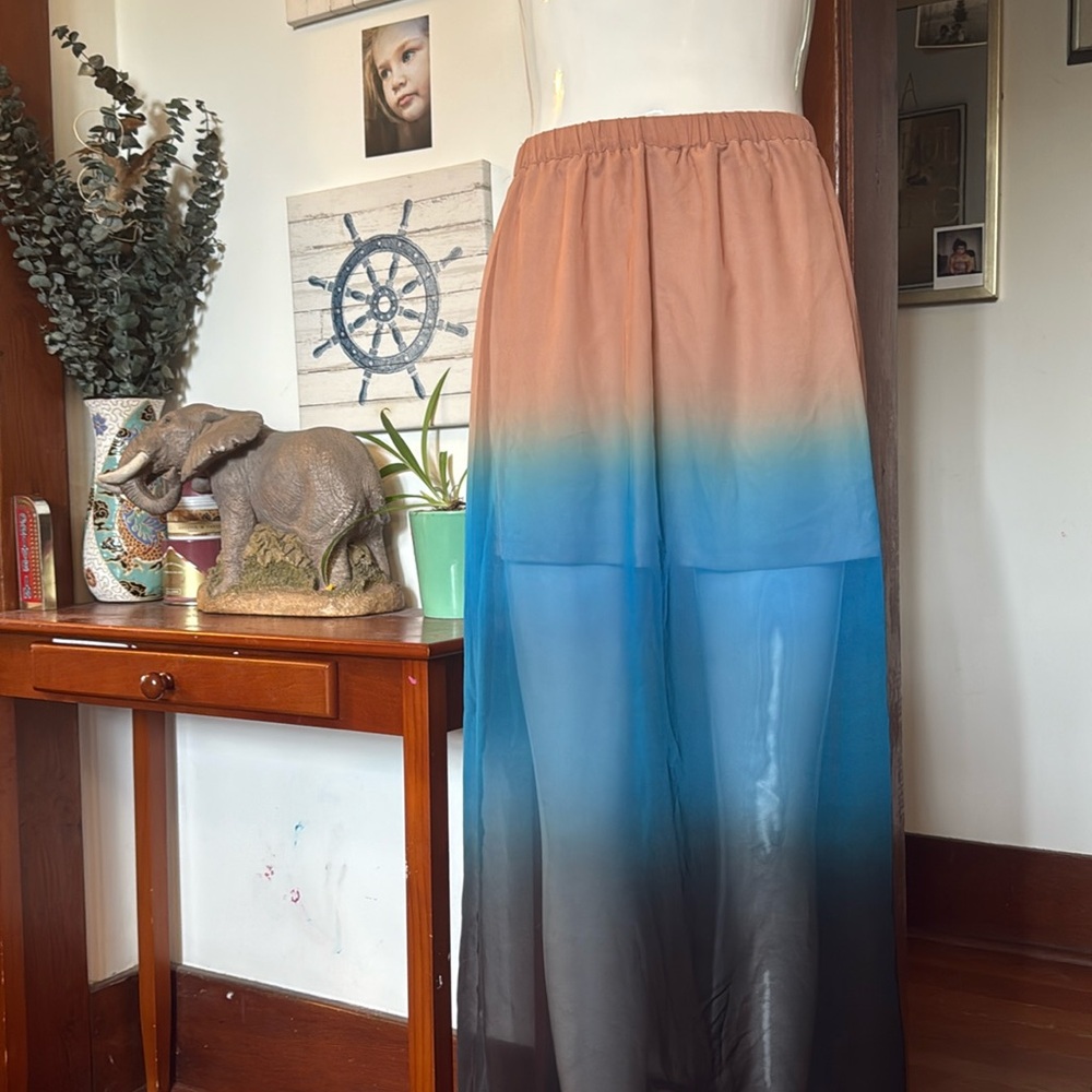 Forever 21 Black blue nude fade sheer skirt with high slit cream size M